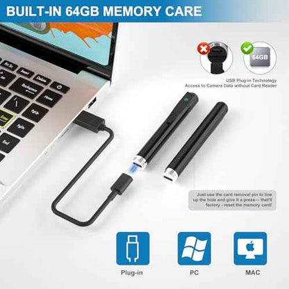 Hidden Camera Pen,Secret MINI Camera with Built-in 64GB Memory,HD Body Video Recorder Camera for Indoor Meeting Classroom Learning