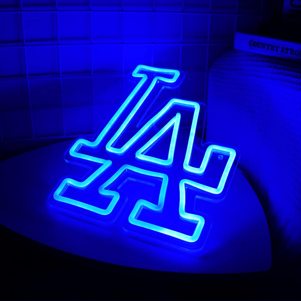 WonderfulLife Dodgers Neon Sign for Garage or Man Cave Decor,Gifts for Men With Dodge Baseball Team Logo,Blue Neon for Party,Bar,Dorm,Office Wall Art and Game Room Deco.