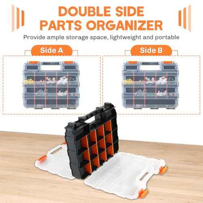 Small Parts Organizer | Storage Case Tools Box Organizer 34-Compartments Double Side Organizer Box with Removable Dividers for Small Hardware, Screws, Bolts, Nuts, Nails, Beads, Jewelry (2)