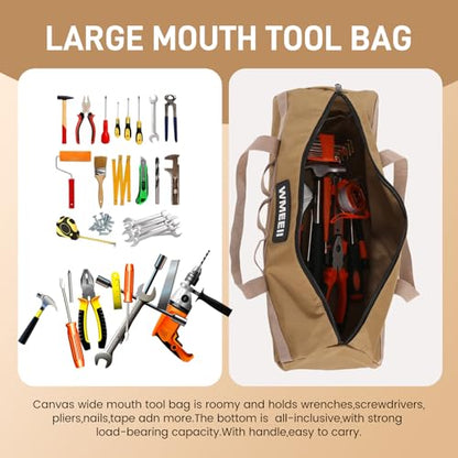 18 in Tool Bag Organizer 2 Pack,Wide Mouth Zipper Tool Storage Bag,Large Capacity Tool Bags for Men,Suitable for Tool storage, camping, DIY projects, Green&Khaki