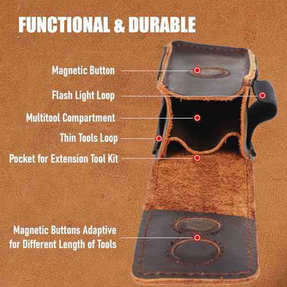 STAR VISTA Armando-2 Full Grain Leather Multitool Belt Pouch, Multi Tool Sheath, EDC Tool Holster for Flash Light, Tactical Pen, Heavy-Duty Stitching, Gift for Men, Dark Brown