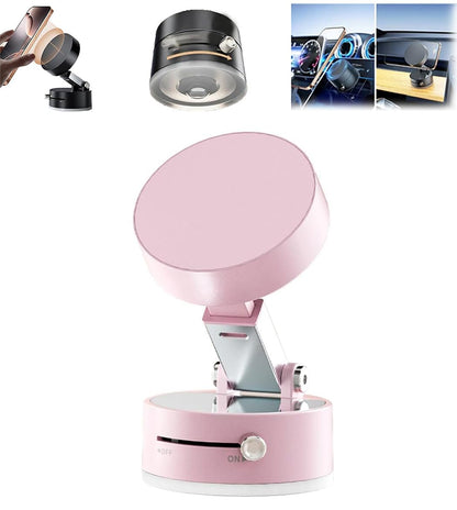 Foldable Magnetic Vacuum Phone Holder, 360° Electric Suction Car Mount, Double-Sided Swivel Stand for Car, Mirror, Gym, Kitchen, Hands-Free Portable Phone Holder (Pink)