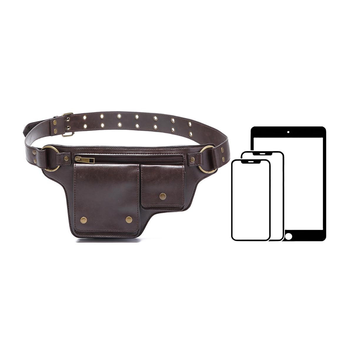 GK-O Steampunk PU Leather Hip Belt Bag for Men Women Vintage Motorcycle Waist Bag with Adjustable Strap Medieval Cosplay Utility Fanny Pack (Dark Brown)