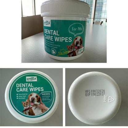 SmileDenX Teeth Cleaning Wipes for Dogs & Cats, Dog Finger Toothbrush Wipes, Dog Dental Care Finger Wipes, Dog Tooth Brushing Kit, Remove Plaque & Tartar Buildup, Fresh Breath (50 PCS, Unscented)