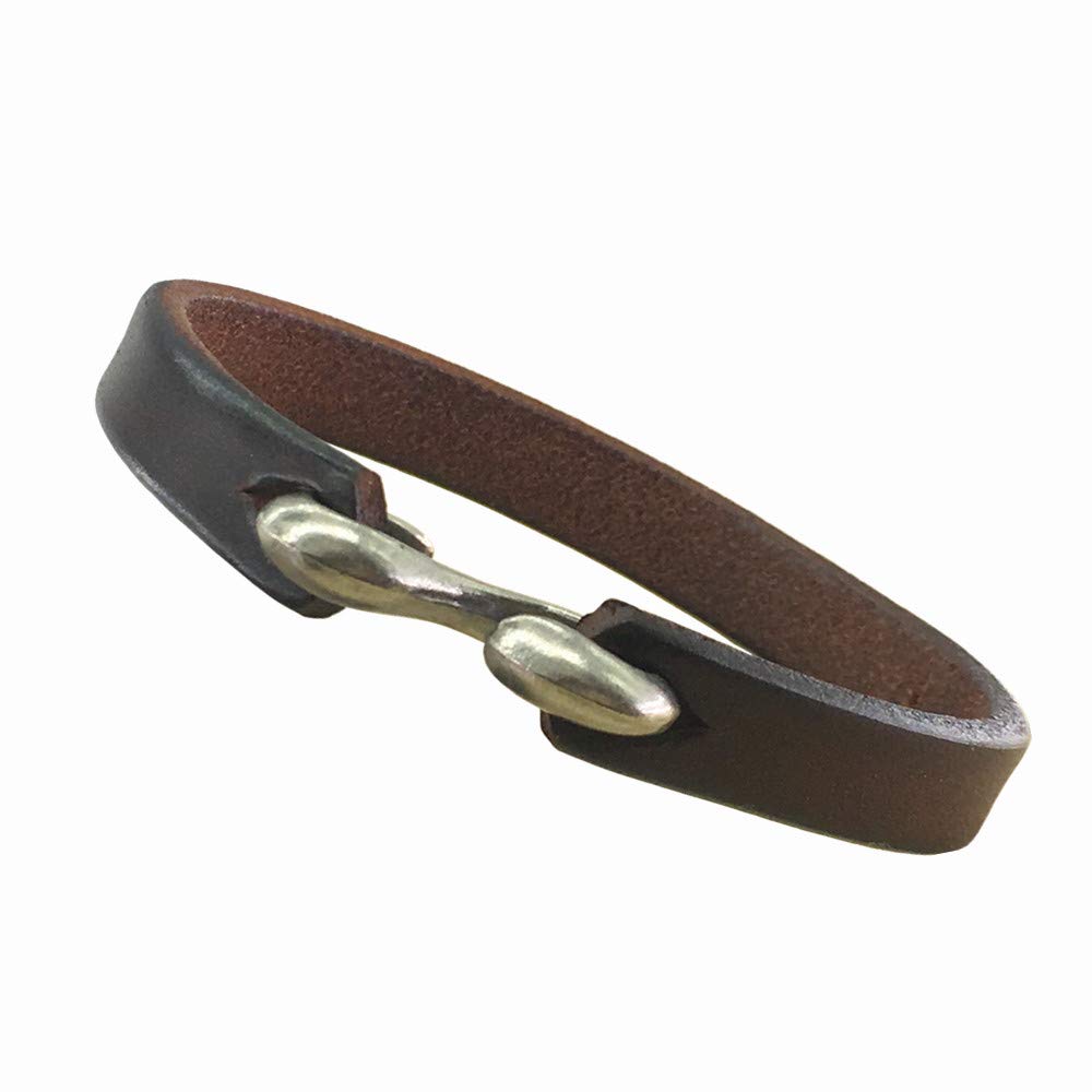 CJMILADO Mens Genuine Leather Bracelet - Handmade Adjustable Leather Cuff Bracelet punk Style leather wrap Wristband for Men (S-Hook Brown)