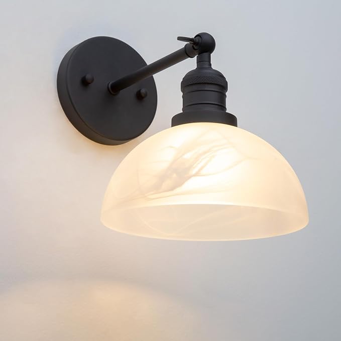 1-Light Vintage Wall Sconce Light with Milk White Glass Shade, Rustic Indoor Wall Mounted Lamp for Bedroom Vanity Bathroom Living Room Over Kitchen Sink