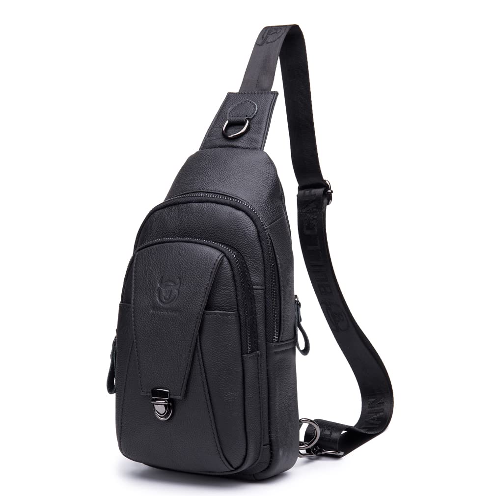 KPYWZER Vintage Leather Sling Bag Bags for Men Women Backpack Shoulder Messenger Crossbody Outdoor Travel Hiking Camping Tactical Chest Pack Daypack Black