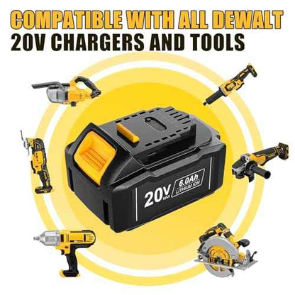 DSANKE 20V 6.0Ah Battery Replacement for Dewalt 20V Battery DCB200 DCB206 DCB207 DCB204 DCB203 DCB201 DCB200 DCB180 DCD/DCF/DCG/DCS Series 20 Volt Battery with Type-C USB Port