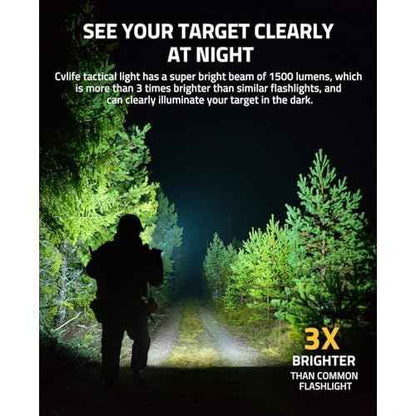 CVLIFE 1500 Lumens Pistol Flashlight Magnetic Rechargeable, Tactical Light for Pistol with Quick Install Adjustable Rail, Picatinny Flashlight with Strobe Function