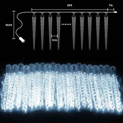 Brightown Christmas Meteor Shower Icicle Lights Outdoor, 30ft with 30 Tube 720 LED Dropping Effect, Waterproof Decorations for House Eave Roofline, Cool White
