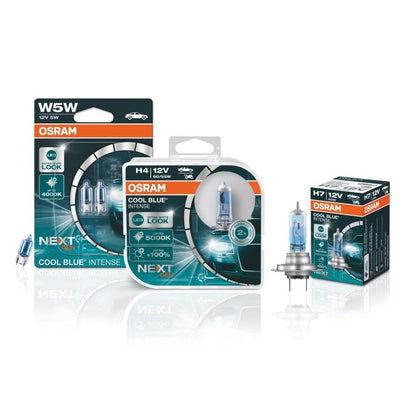 OSRAM COOL BLUE INTENSE H7, +100% more brightness, up to 5,000K, halogen headlight lamp, LED look, duo box (2 lamps), 64210CBN-HCB
