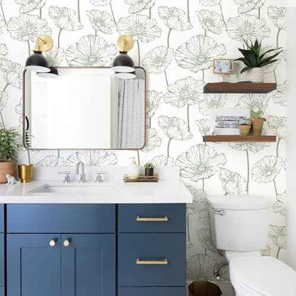 Orainege Floral Peel and Stick Wallpaper Boho Contact Paper Green and White Wallpaper 17.3inx118.1in Self Adhesive Removable Decorative Wall Paper for Bedroom Bathroom Cabinets Decor Vinyl