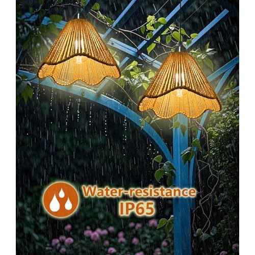 Solar Chandelier Outdoor Waterproof, Gazebo Lights Solar Powered with Remote Control, Boho Hanging Pendant Light for Porch, Patio, Pergola, Shed, Garden Decor, Balcony(2 Lights)
