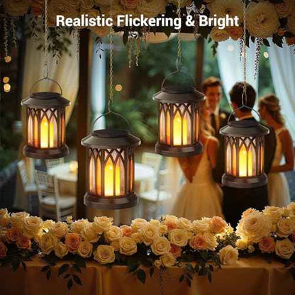 KOOPER 4 Pack Solar Lantern Outdoor Lights, Hanging Solar Lanterns Outdoor Waterproof, Lanterns Decorative Outdoor LED Flickering Flameless Candle Mission Lights for Yard Table Garden (Black)