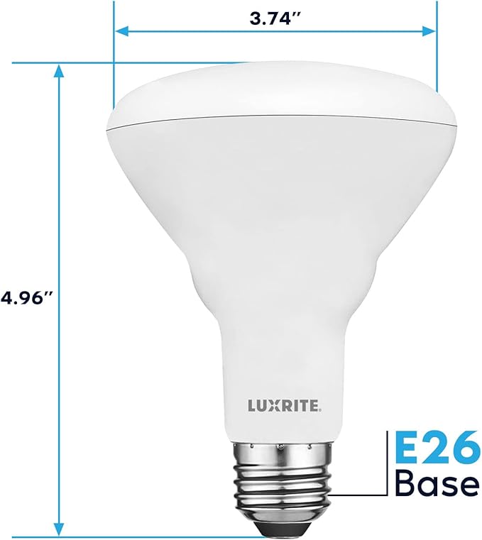 LUXRITE 4-Pack BR30 LED Bulb, 65W Equivalent, 3000K Soft White, Dimmable, 650 Lumens, LED Flood Light Bulbs, 8.5W, Energy Star, E26 Medium Base, Damp Rated, Indoor/Outdoor - Living Room and Kitchen