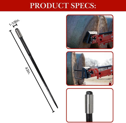 Ag Rite Bale Spear - 43-Inch Heavy-Duty Hay Spear | 3,500 lb Capacity for Tractors & Loaders