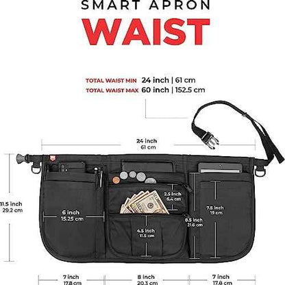 Smart Apron Waist Apron - 7 Pockets with Zippers & Adjustable Clip Belt For Kitchen Cooking Restaurants Waiters Servers BBQ