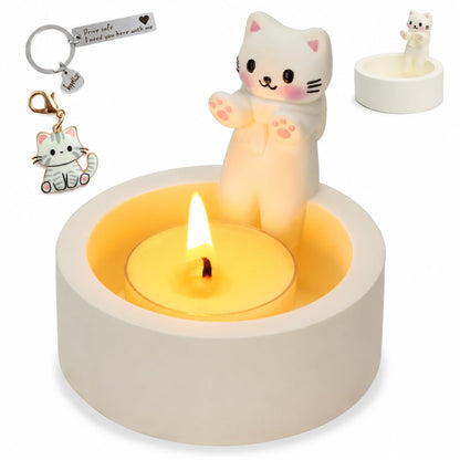 Teppellze Cute Cat Candle Holder, Handmade Kitten Warming Paws Tealight Holder, Aesthetic Room Decor, Unique Gifts for Cat Lovers Women, Friends, Cat Moms (Gift Box Included)