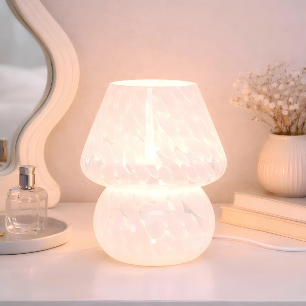 ULAROOM USB Plug-in Mushroom Lamp Small Bedside Table Lamp with 3 Temperature LED Bulb, Free Dimming Nights Light for Bedroom/Living Room/Entryway/Corner Decor or New Home Gift(Rainbow White)