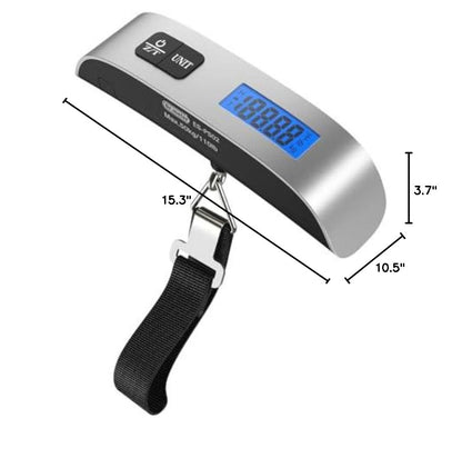 Luggage Scale Dr.meter Travel Essentials Luggage Weight Scale Backlight LCD Display 110lb/50kg Electronic Balance Digital Postal Travel Accessories with Rubber Paint Handle Temperature Sensor Silver