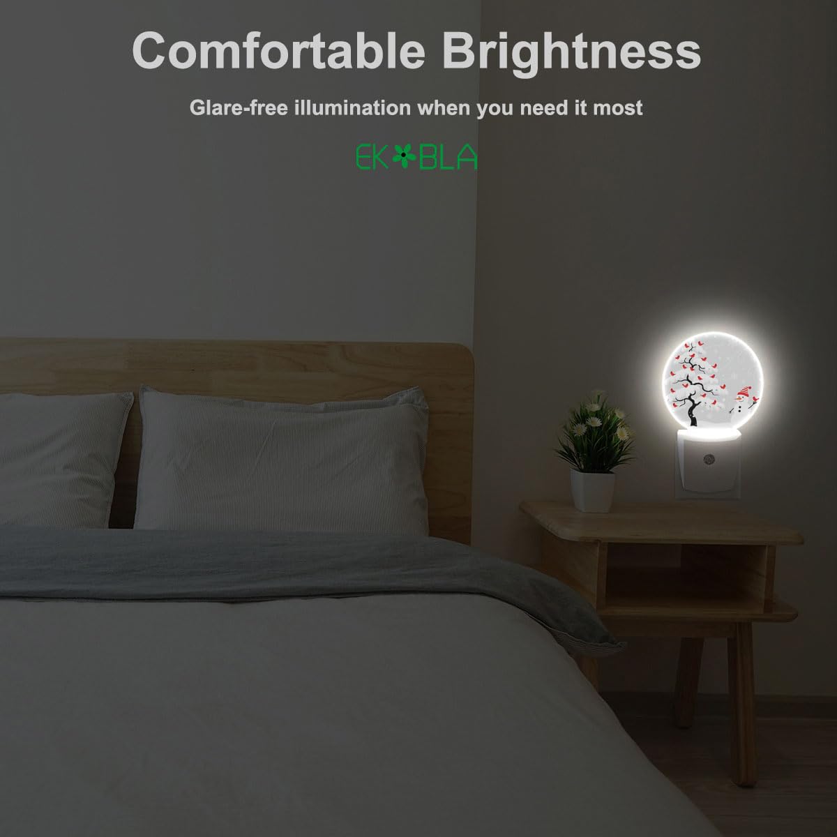 EKOBLA Snowman Night Light, Winter Snowflake and Cardinal Plug into Wall with Dusk to Dawn Sensor, 0.5W LED Energy Saving Nightlight for Kids Men Women Holiday Gift
