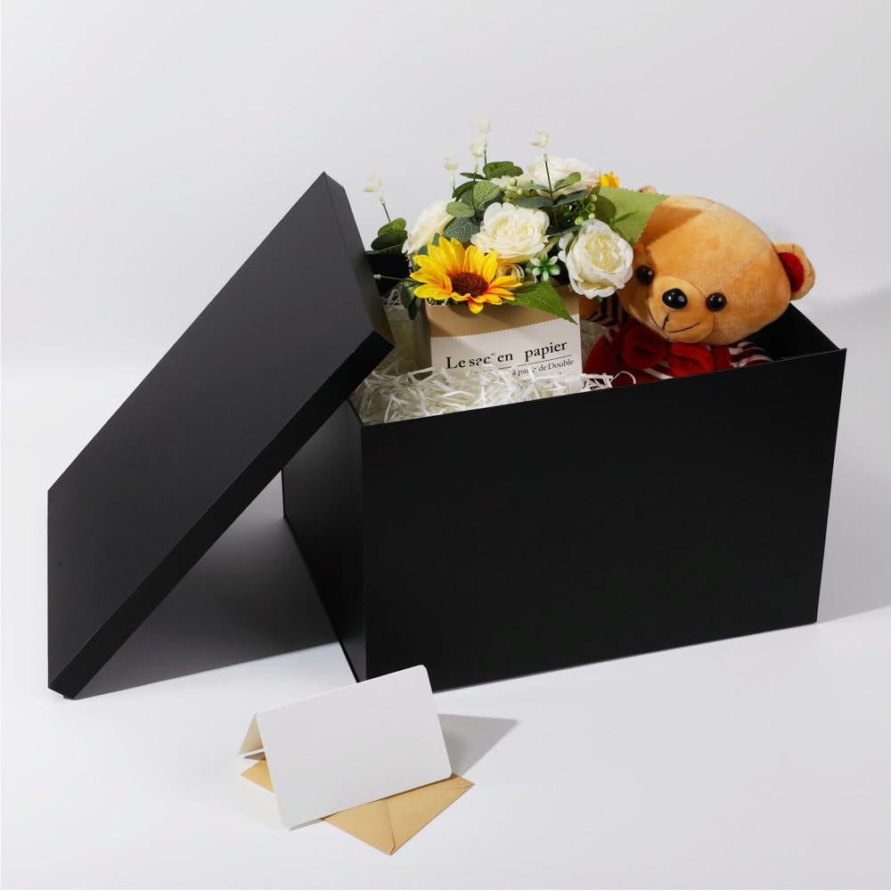 UoeRing Black Extra Large Gift Box 1Pcs 17x13x11 inch,luxury Gift Box with Lid for Birthday Christmas Valentine's Day Mother's Day (Contain Pull Bows,Card,Envelope,Filler)