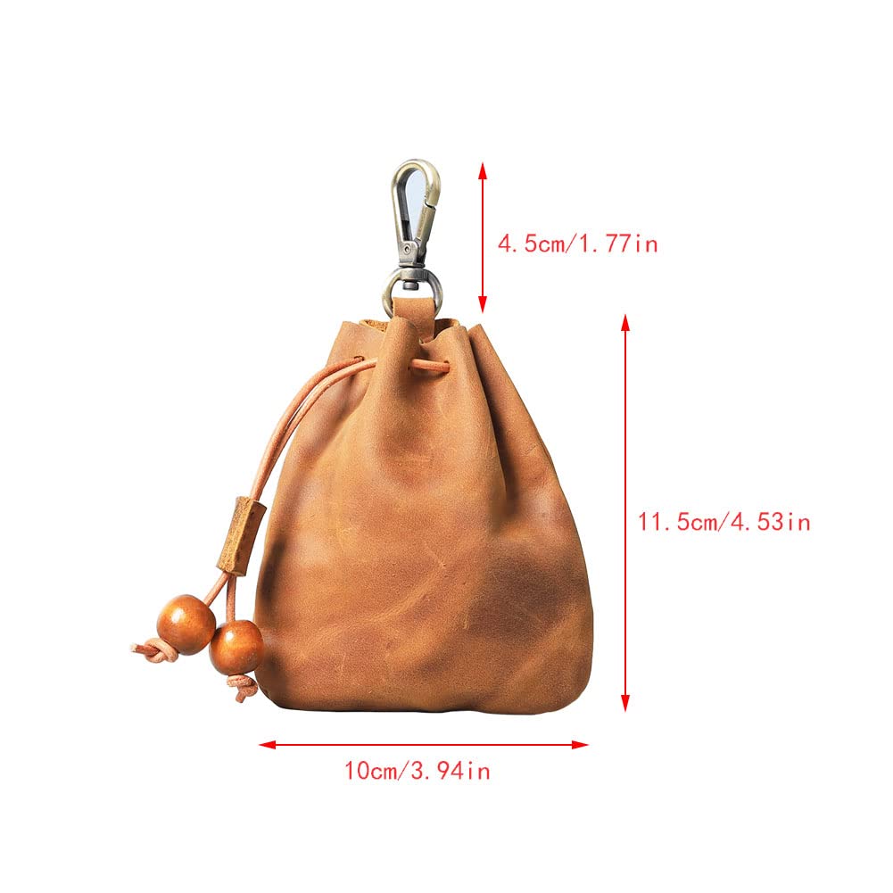Wugebud 1 Pcs Leather Mini Medieval Pouch Keychain, Coin Organizer, Change Holder, Leather Drawstring Pouch for Men & Women