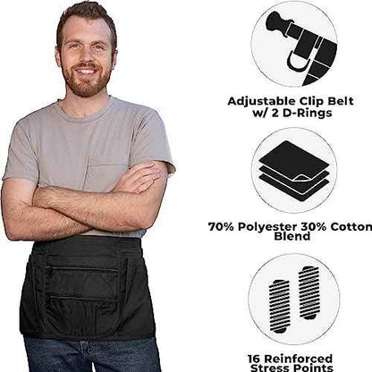 Smart Apron Waist Apron - 7 Pockets with Zippers & Adjustable Clip Belt For Kitchen Cooking Restaurants Waiters Servers BBQ