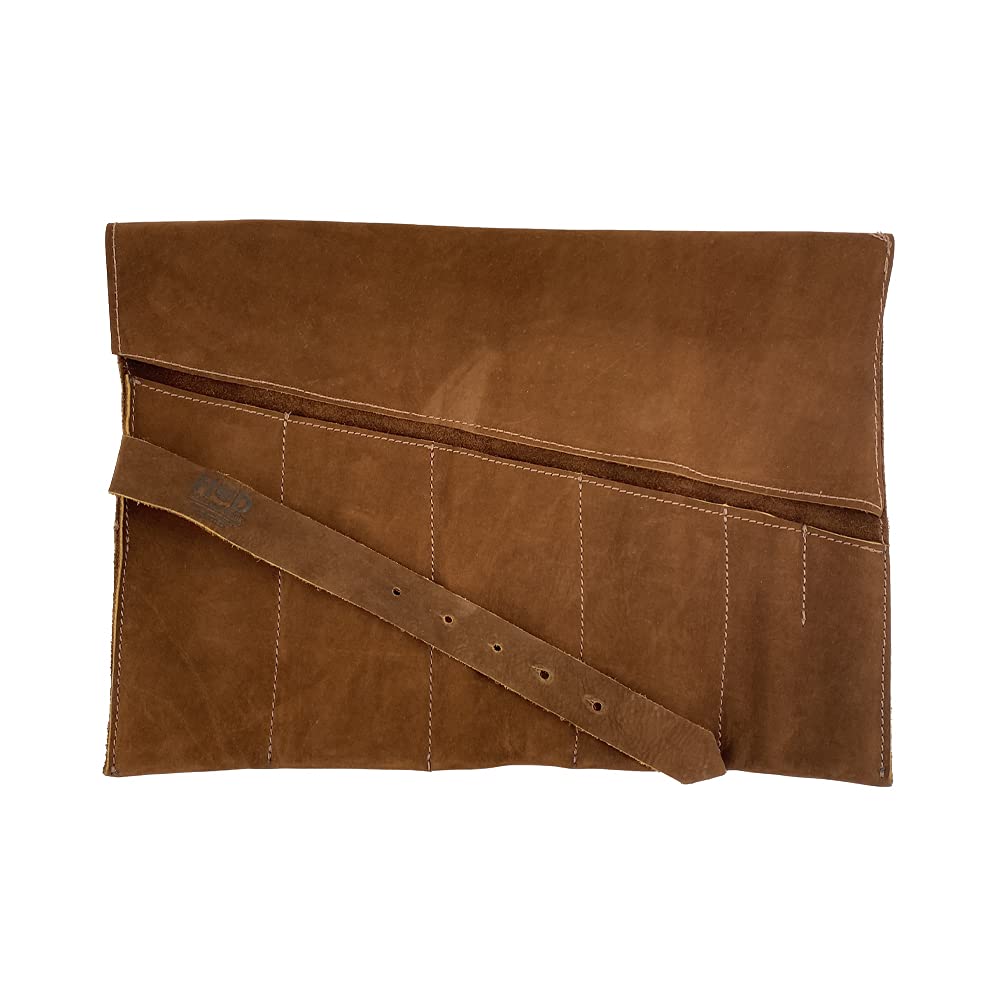 Hide & Drink, Large Tool Roll Up Bag (6 Slots), Portable Carry-On Pouch, Workshop Storage, Woodworking Tools Organizer, Full Grain Leather, Handmade, Swayze Suede