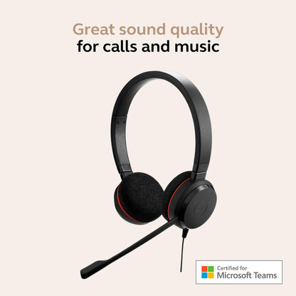 Jabra Evolve 20 Wired Headset (2025 Edition) - Dual-Ear Set for Office and Work from Home - Call Control - Certified for MS Teams - USB-C/A Connectivity - Black