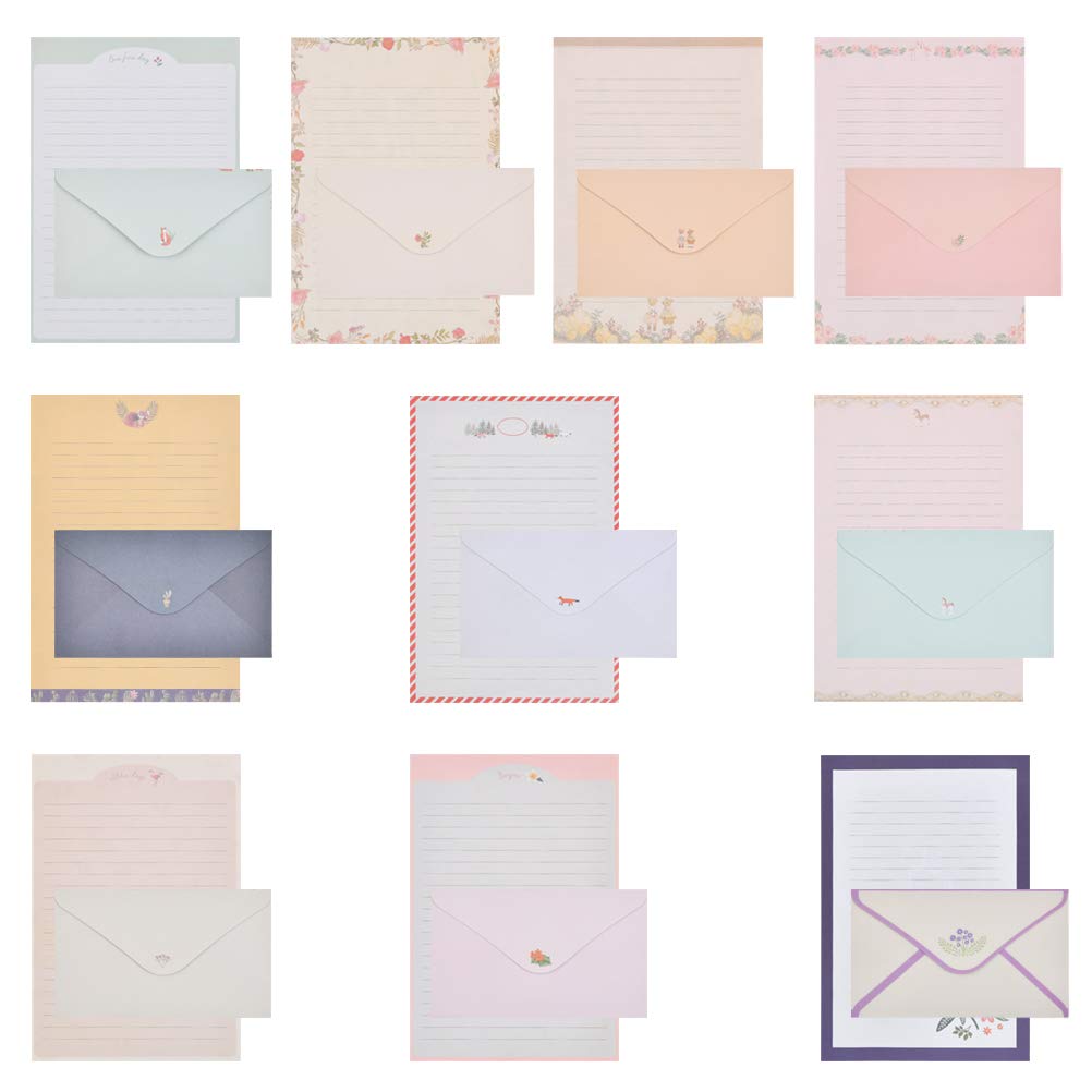 Stationery Letter Paper and Envelopes Set, 60 Sheets Cute Letter Writing Paper & 30 Lovely Envelopes, 10 Different Flora and Fauna Printed Design, Double-sided Printing, A5 Size