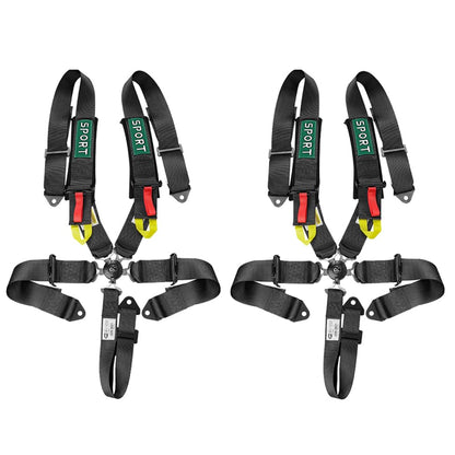 BESTZHEYU 2PCS Black 5-Point Racing Harness Set SFI with Ultra Comfort Heavy Duty Shoulder Pads Universal Polyester Harness Set