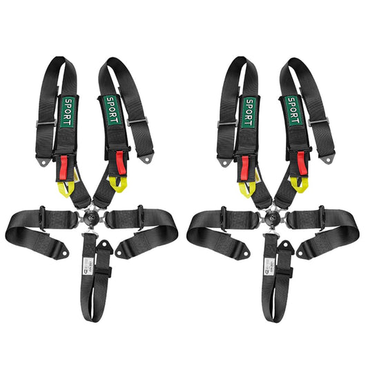 BESTZHEYU 2PCS Black 5-Point Racing Harness Set SFI with Ultra Comfort Heavy Duty Shoulder Pads Universal Polyester Harness Set