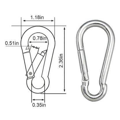 10PCS 2.36" Stainless Steel Carabiner Clip, 270-lb WLL Snap Hook.