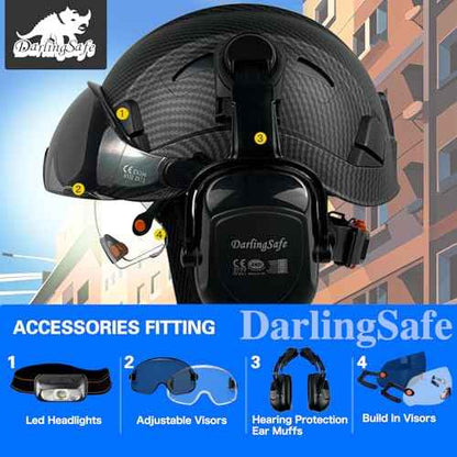DS-A8S Matte Black Hard Hats with Visor Ear Muffs Safety Helmet Outdoor Work Head Protection ANSI Z89.1 OSHA Approved Industrial Forestry