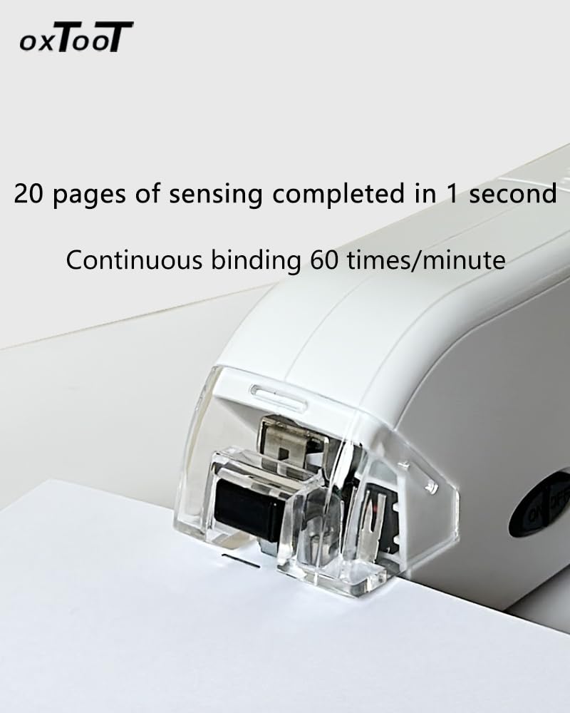 OXTOOT Electric Stapler with Intelligent Dual Power Supply Portable Office Supplies White, Suitable for No. 10 Staplers