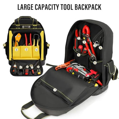 AIRAJ Heavy Duty Tool Backpack,17 Inch Tool Bag Backpack with Waterproof Molded Hard Base,Durable Tool Bag with Reinforced Stitching,Waist-Support,Work backpack for Industrial,Electrician,Construction
