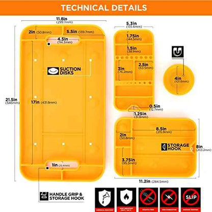 MOTORHEAD Super Grip Silicone Tool Tray Set (4-Piece: 23¡±, 16¡±, 12¡± & 4¡±) Magnetic, Non-Slip, Anti-Scratch,Withstands Temperatures Up to 248¡ÆF/120¡ÆC, Non-Conductive & Anti-Static, Orange (AT06006G)