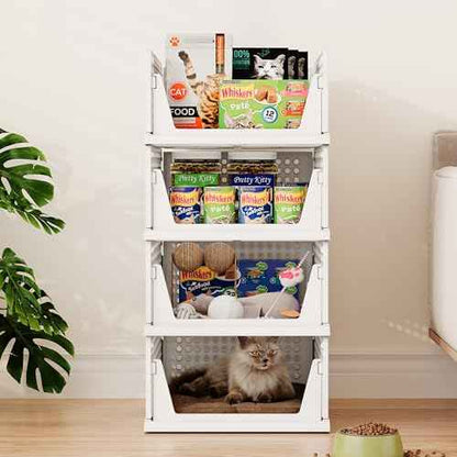 Pinkpum 8 Pack Closet Organizers and Storage Plastic Stackable Storage Bins, Foldable Drawer Shelf Storage Container for Wardrobe Kitchen Bathroom Dorm White