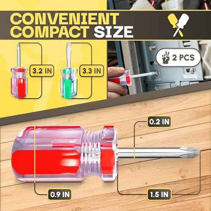 2 Pcs Small Screwdriver Set 3.2 and 3.3 Inches Each ? Short Screwdriver Set with Magnetic Tip ? Compact, Durable Mini Tools for Tight Spaces, Precision Drivers for Electronics, Home, or DIY Tasks