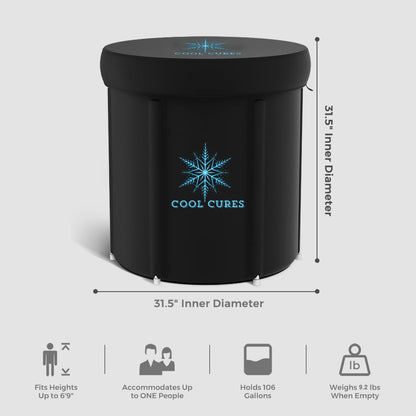 Coolcures Portable XL Ice Bath Tub - 105 Gal Ice Plunge Tub for Athletes, Recovery & Hot/Cold Therapy - Easy Setup Cold Plunge Tub with Lid & 5-Layer Insulation - Fast Drainage Inflatable Ice Bath