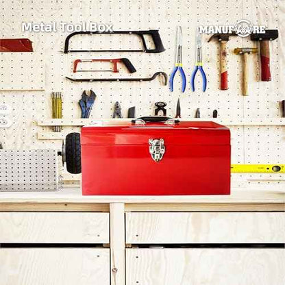 MANUFORE Metal Tool Box 16in Folding Tool Storage Box Lightweight and Sturdy Storage Box Made of Heavy Steel