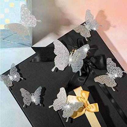 BBTO 48 Pieces Butterfly Wall Decor DIY Mirror 3D Butterfly Stickers Removable Decals for Home Bedroom School Bathroom Living Room Decor(Glitter Silver)