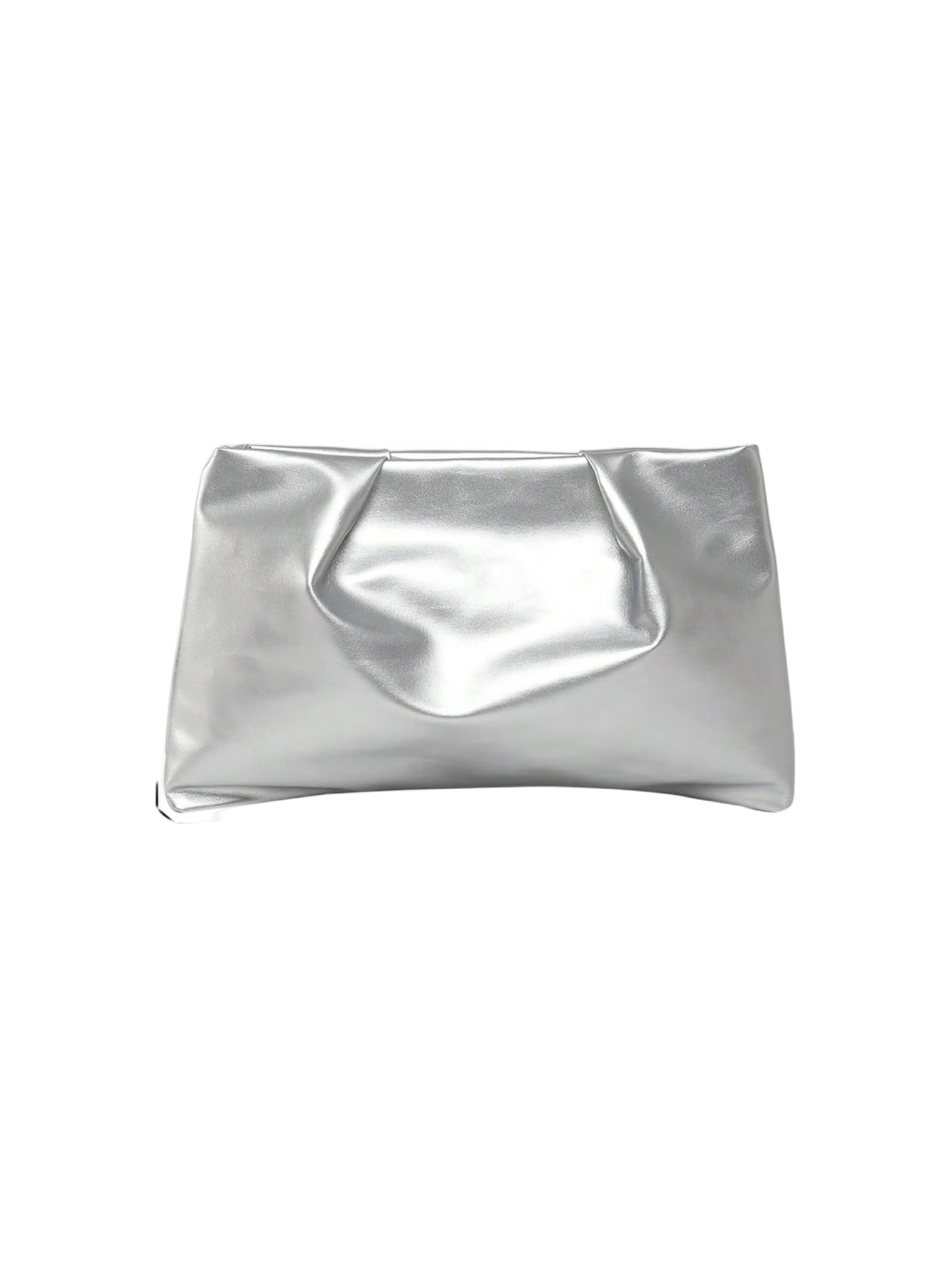 OYOANGLE Women's PU Leather Clutch Purses Small Zipper Ruched Minimalist Handbag Silver One Size