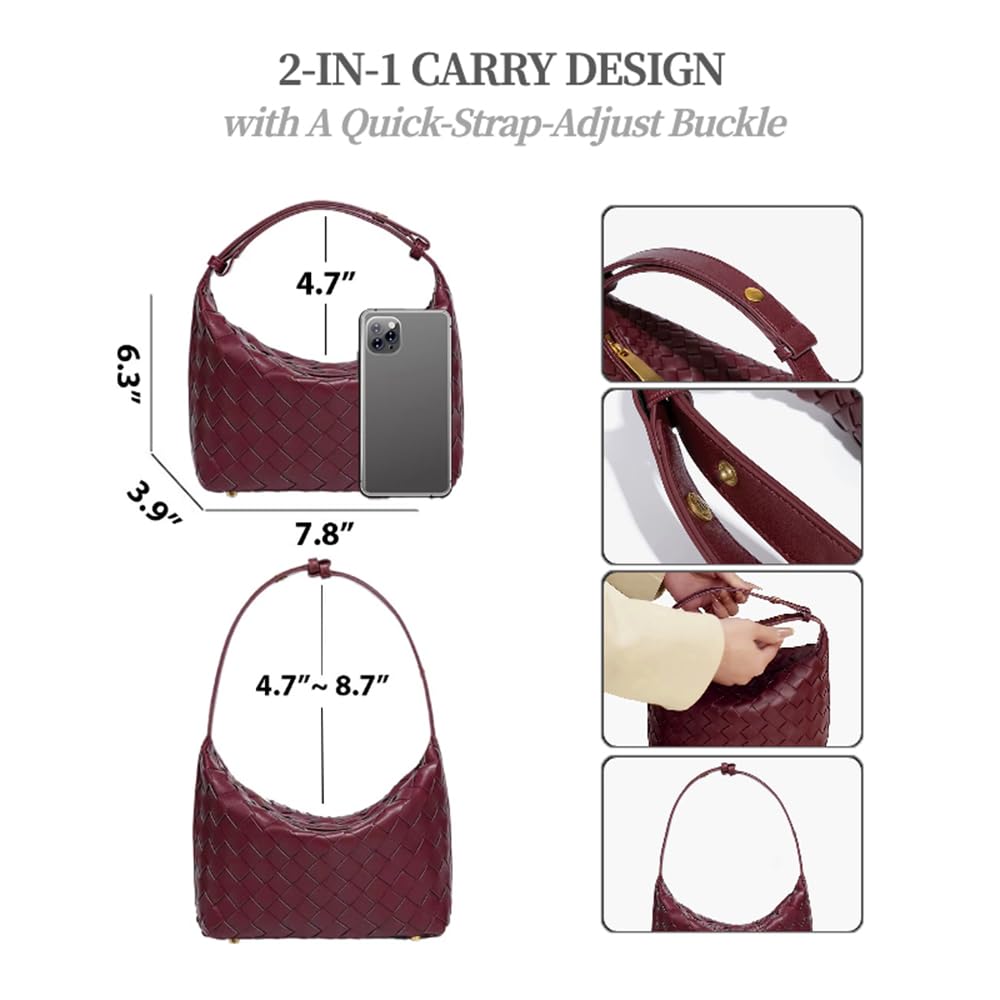 Woven Purse for Women, Braided Vegan Leather Woven Bag, Slouchy Mini Hobo Tote Purses, Small Top-Handle Shoulder Handbag (Chocolate)