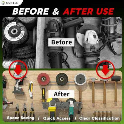 2 Bay Angle Grinder Holder with Discs Hook Rack, Grinders Power Tools Holder Storage Rack, Wall Mount Organizer Bracket for Cutters Polishers with Cord Hanger and Hooks