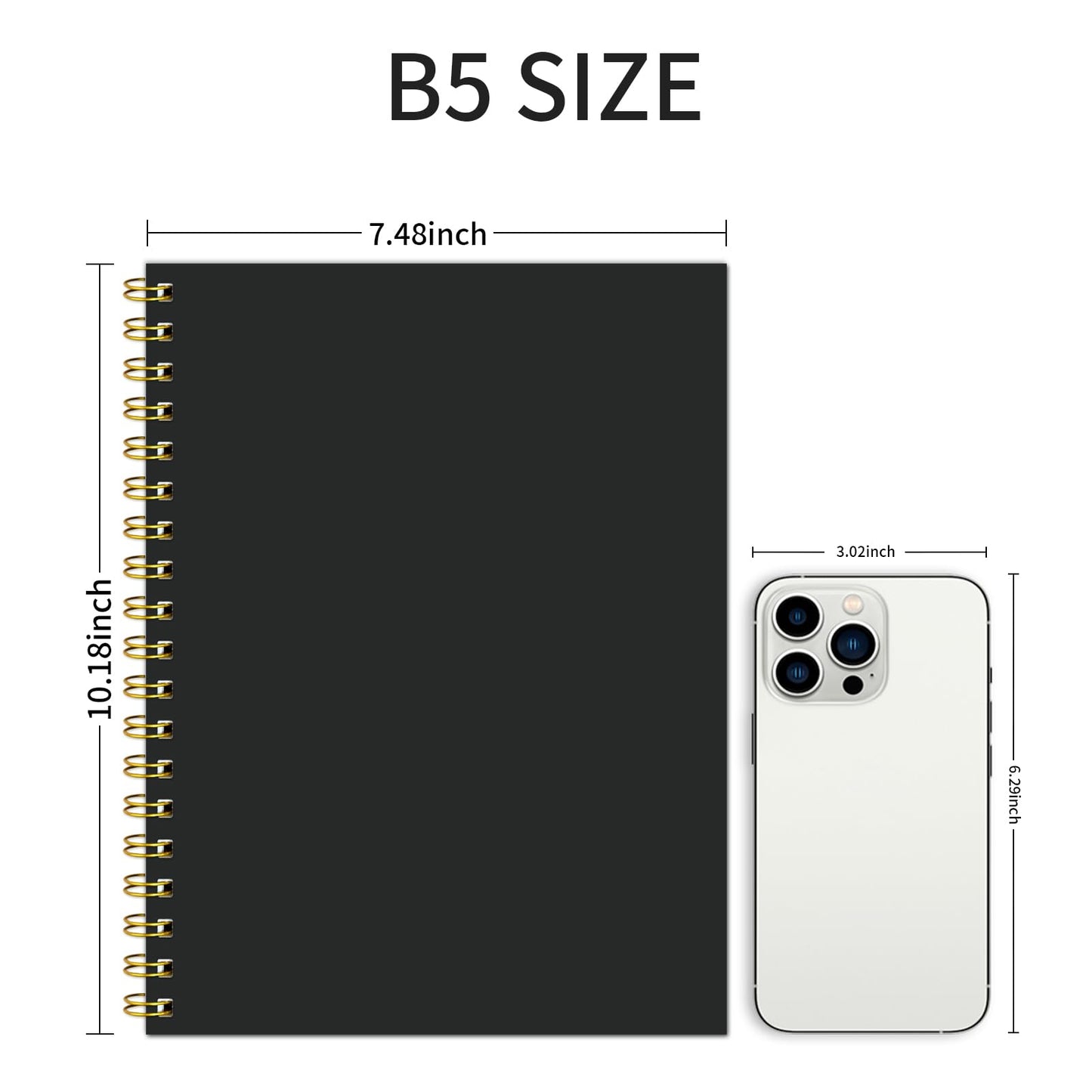 Ouzoustate Blank Spiral Notebook B5 Black Hardcover Sketch Book -7.48" X 10.18" 4 Pack unlined Journal for Drawing,160 Pages 100GSM Thick Paper for Note Taking School Office