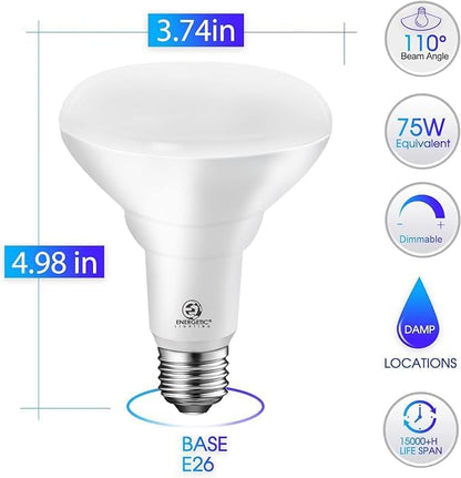 Energetic BR30 LED Recessed Light Bulb, 9W=75W, 3000K Warm White, 900LM, Dimmable Ceiling Flood Light Bulb for Cans, CRI80+, 2Pack