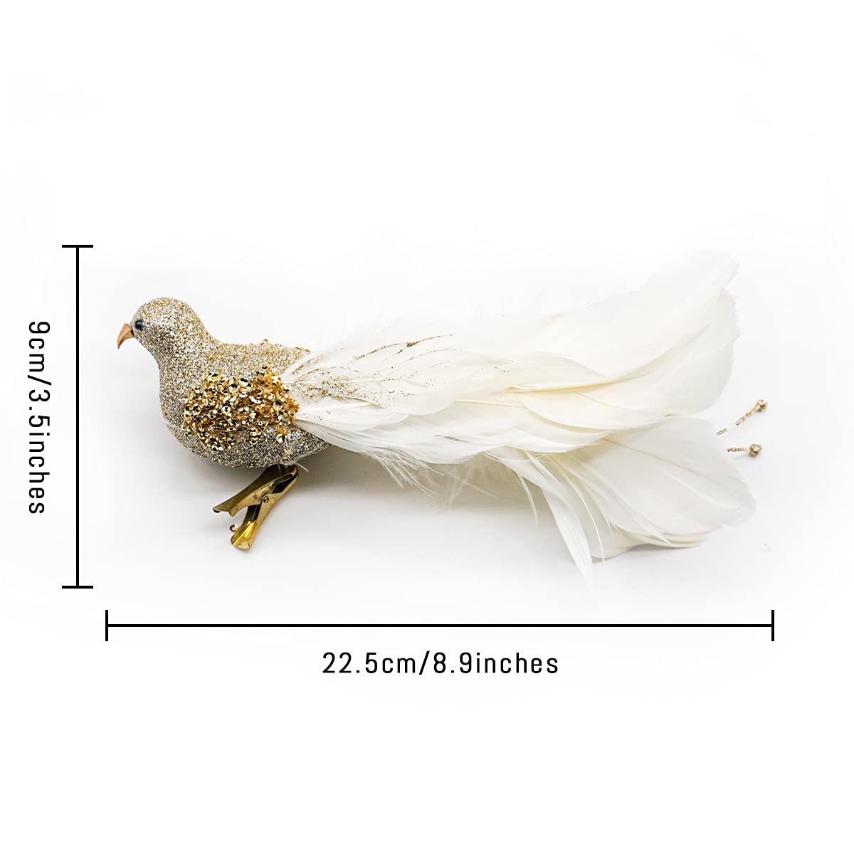Yolococa Champagne Christmas Tree Decoration Birds,10x2x2 inches,2pcs