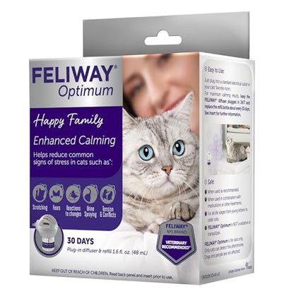 FELIWAY® Optimum 30 Day Cat Calming Plug In Pheromone Diffuser Starter Kit, 48ml - Helps Reduce Common Signs of Stress in Cats & Kittens, Enhanced Calming